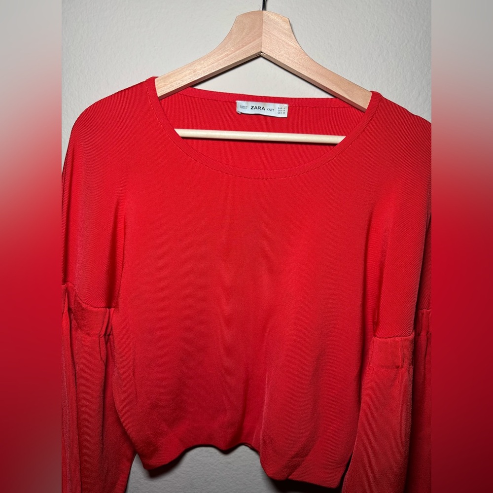 Women’s ZARA Medium Red Cropped Puff Sleeve Top - Picture 10 of 12